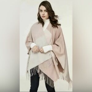 Soia & Kyo Poncho Cape Womens One Size Blush Pink Beige Colorblock Fringe Wrap